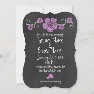 Wild Pink Roses Chalkboard Virtual Wedding Invitation