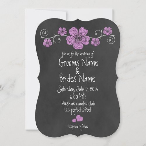 Wild Pink Roses Chalkboard Wedding Invitation