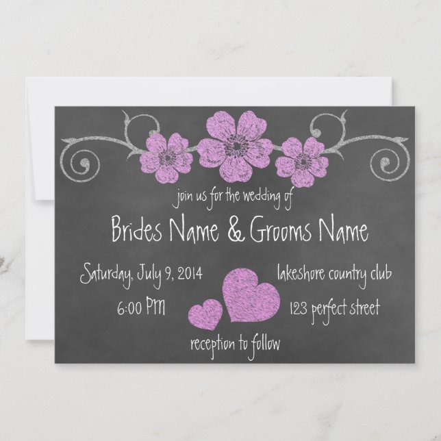 Wild Pink Roses Chalkboard Wedding Invitation (Front)