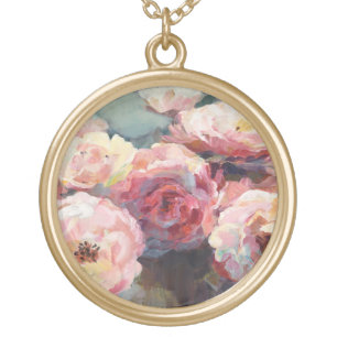 Wild Pink Roses Gold Plated Necklace
