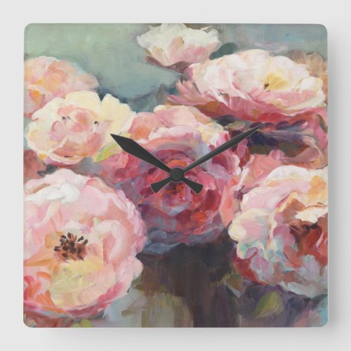 Wild Pink Roses Square Wall Clock