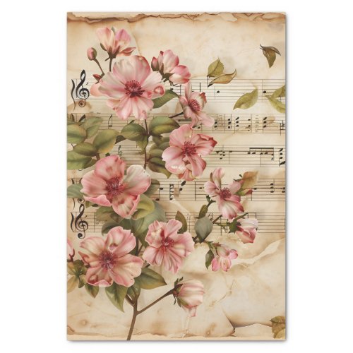 Wild pink roses vintage style music sheet