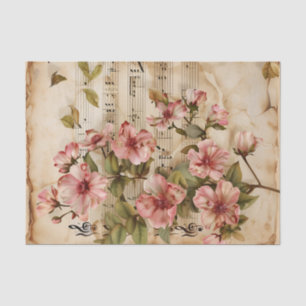 Wild pink roses vintage style music sheet