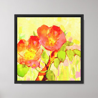 Wild Pink Roses with Leaves and Branch  Canvas Print