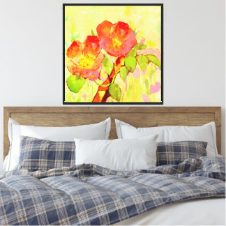 Wild Pink Roses with Leaves and Branch  Canvas Print