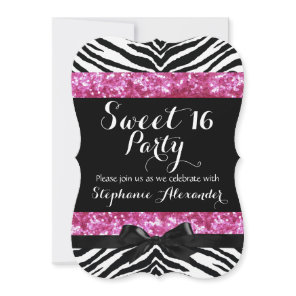 Wild Pink Sparkle Zebra Sweet 16 Birthday Party Invitation
