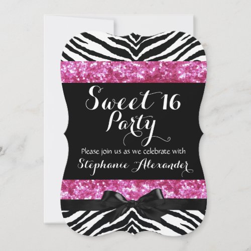 Wild Pink Sparkle Zebra Sweet 16 Birthday Party Invitation