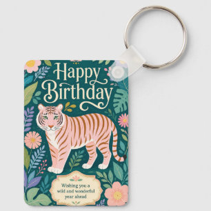 Wild Pink Tiger Birthday Adventure Keychain