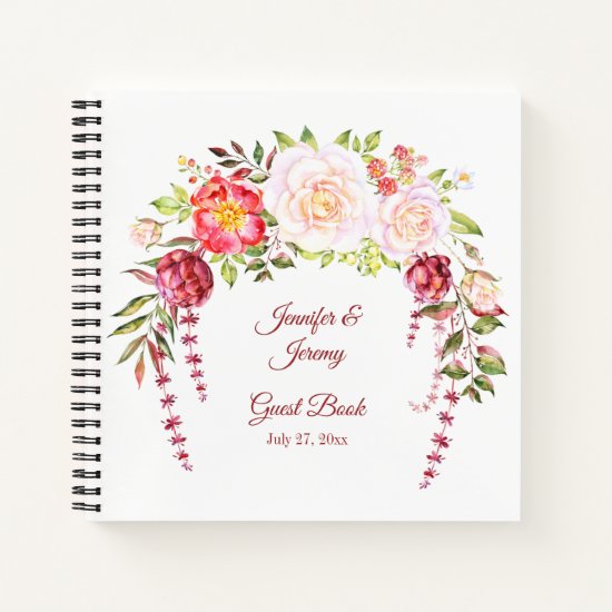 Wild Pink Watercolor Roses Greenery Guest Book