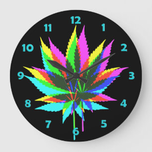 Wild Plant Leafs - neon colored + your ideas Large Clock