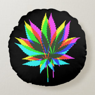 Wild Plant Leafs - neon colored + your ideas Round Pillow
