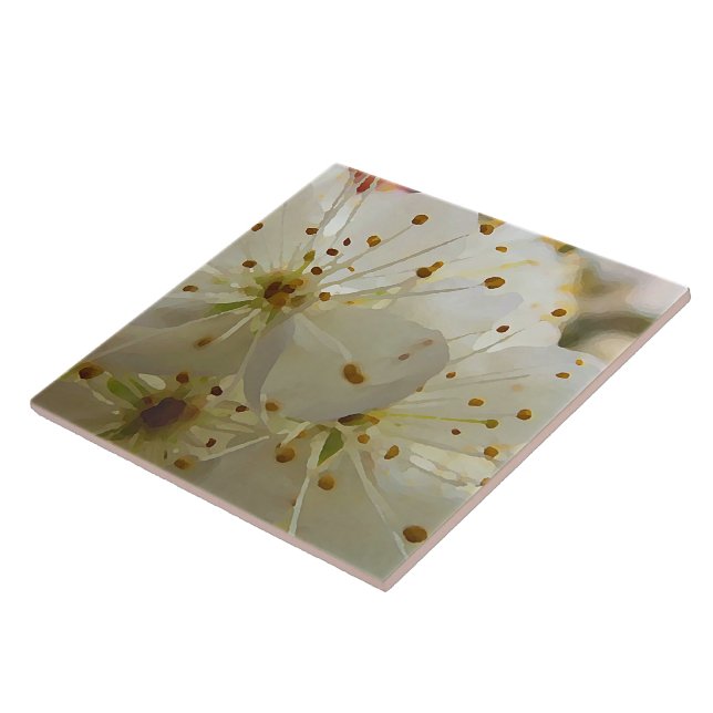 Wild Plum Blossoms Impressionist Art Ceramic Tile (Side)