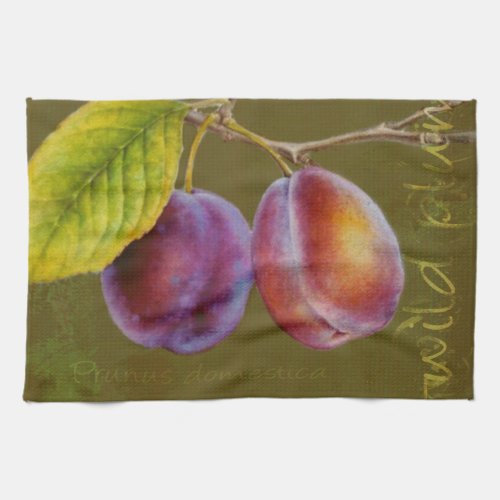 Wild plum _ Prunus domestica green kitchen towel