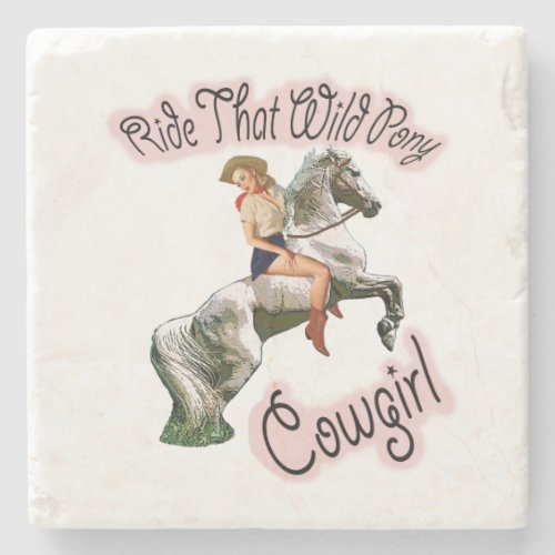 Wild Pony Cowgirl Pinup on Horse Coaster