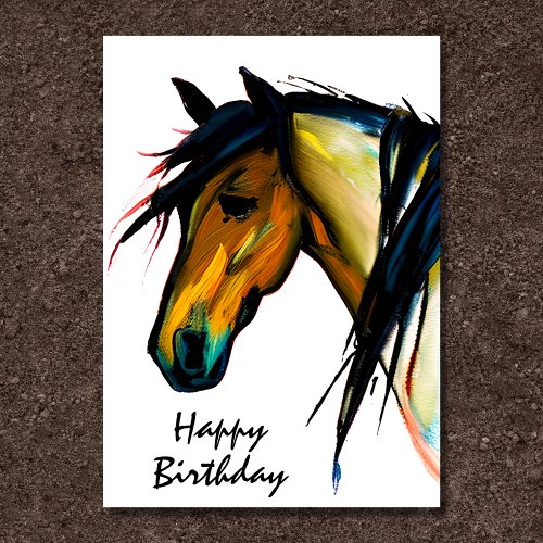 Wild Pony  Watercolor Horse Happy Birthday Card