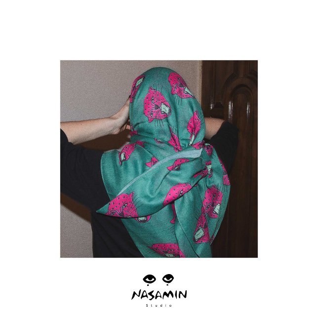 Wild Pop Scarf (Wild elegance in motion — bold pink leopard on deep green chiffon)