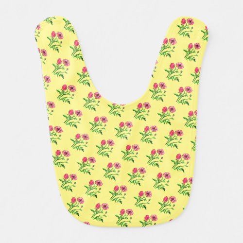 Wild Poppies Black Outline Art Baby Bib