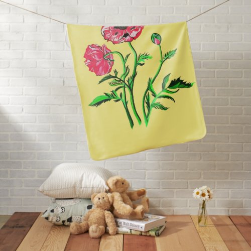 Wild Poppies Black Outline Art Baby Blanket