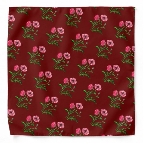 Wild Poppies Black Outline Art Bandana