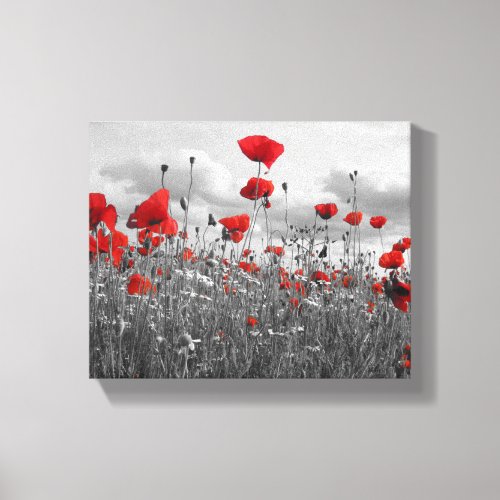 Wild Poppies in Black White and Red Canvas Print