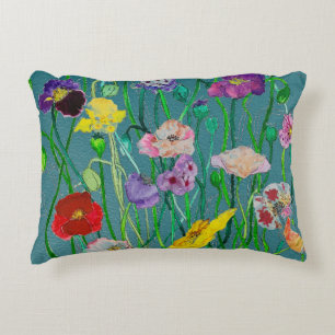 Wild Poppies on a soft green background  Accent Pillow