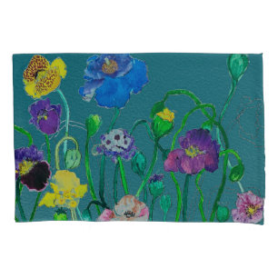 Wild Poppies on a soft green background Pillow Case