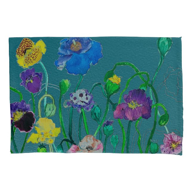 Wild Poppies on a soft green background Pillow Case (Front)