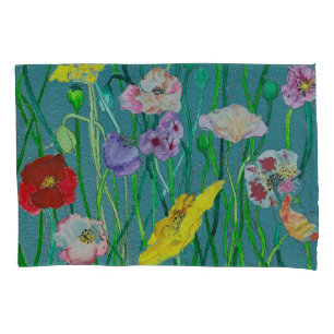 Wild Poppies on a soft green background Pillow Case