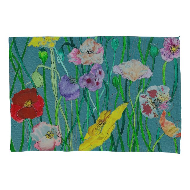 Wild Poppies on a soft green background Pillow Case (Front)