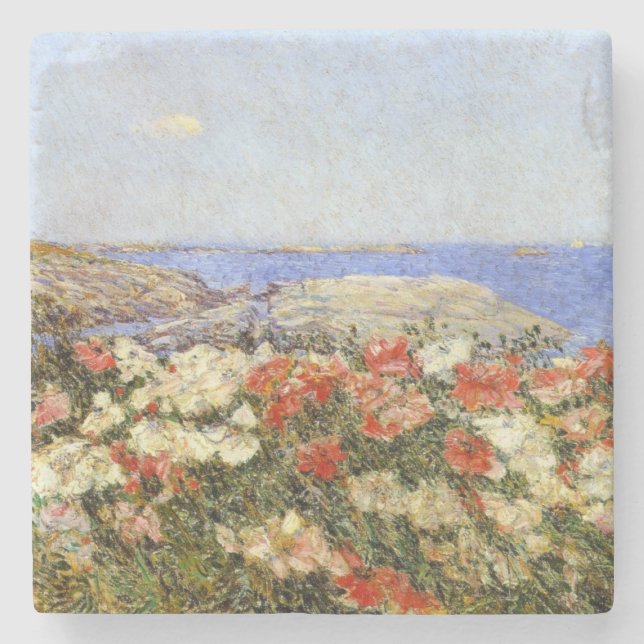 Wild Poppies on the Isles of Shoals Stone Coaster (Front)