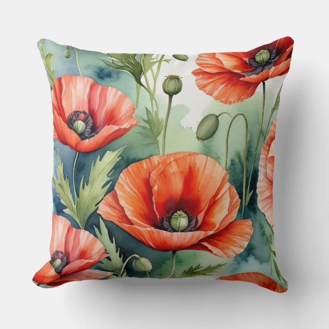 Wild Poppies Throw Pillow (Front)
