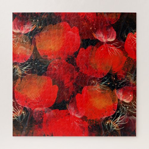 Wild Poppies Watercolor Digital Drawing Jigsaw Puzzle