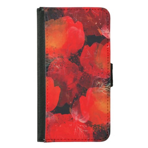 Wild Poppies Watercolor Digital Drawing Samsung Galaxy S5 Wallet Case
