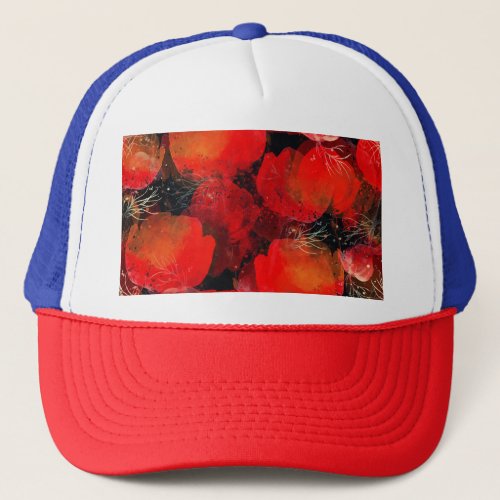 Wild Poppies Watercolor Digital Drawing Trucker Hat