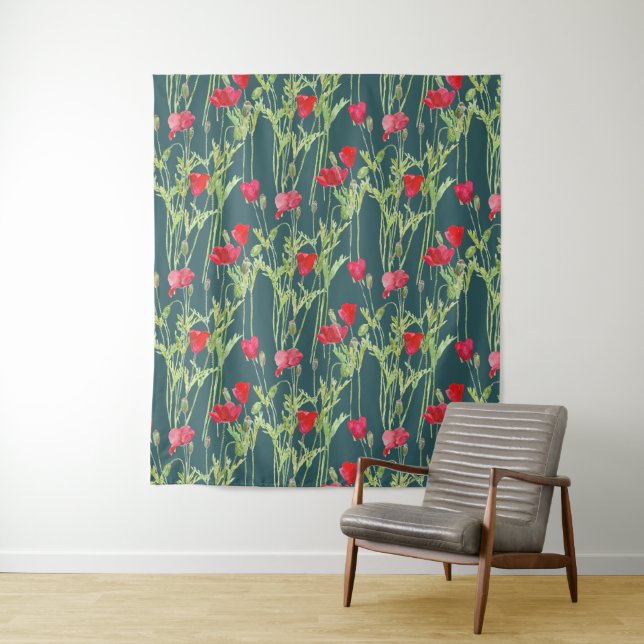 Wild poppies watercolor  tapestry (In Situ)