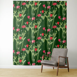 Wild poppies watercolor tapestry