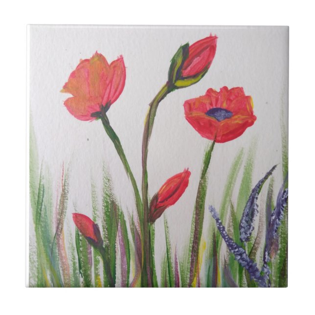 Wild poppy ceramic tile (Front)