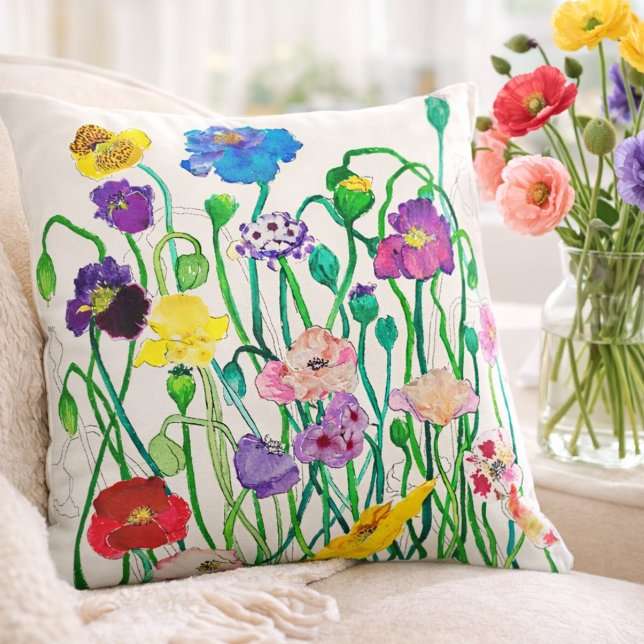 Wild Poppy colorful and fun named Throw Pillow (Creator Uploaded)