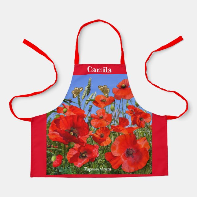 Wild Poppy Field Custom Text Apron (Front)
