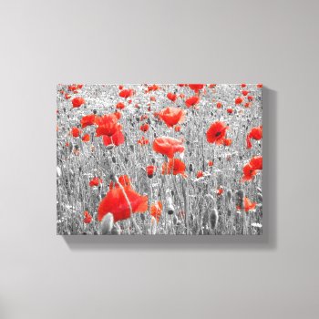 Wild Poppy Field In Black  White And Red Canvas Print by stuARTcreations at Zazzle