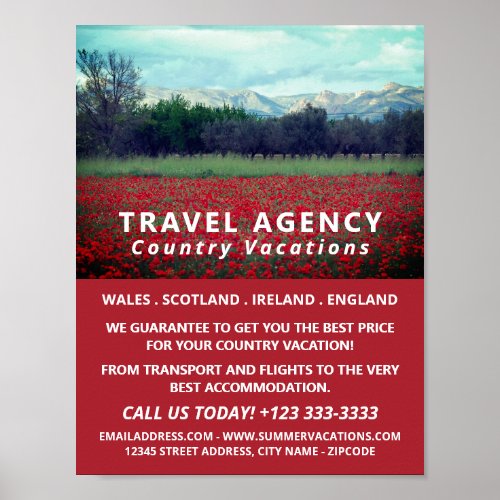 Wild Poppy Field Travel Agency Advertising Poster