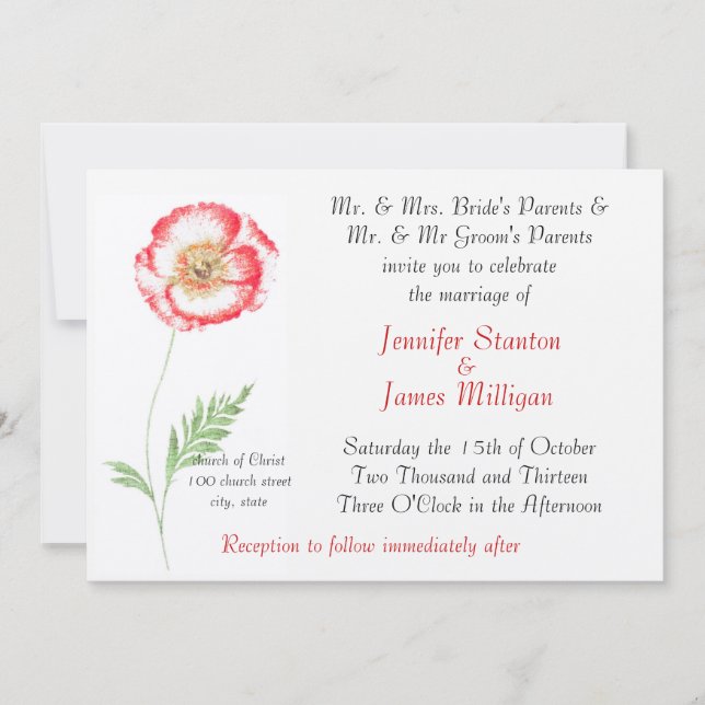 Wild poppy flower invitation (Front)
