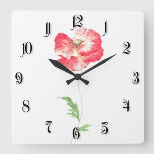 Wild poppy flower square wall clock