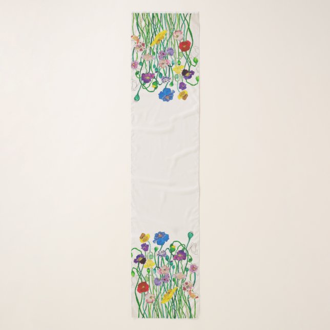 Wild Poppy Long (182cm/76in) white chiffon scarf (Front)