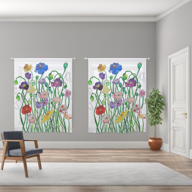 Wild Poppy Sheer Curtain (Wide)