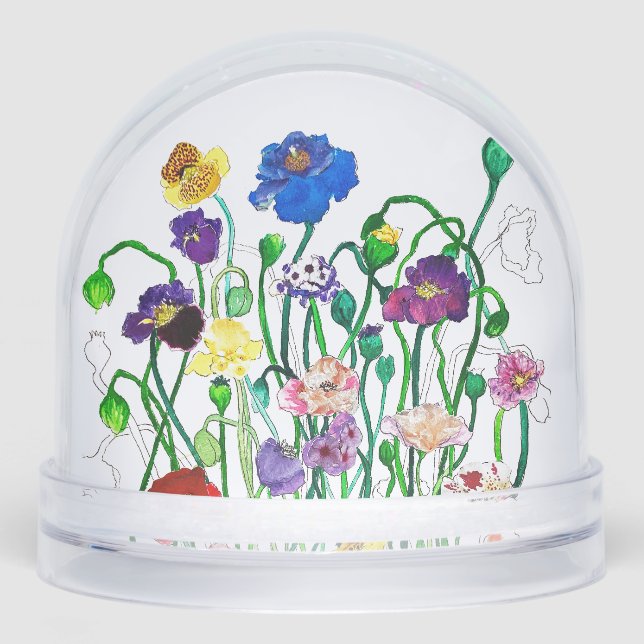 Wild Poppy Watercolor Birthday Snow Globe (Front)