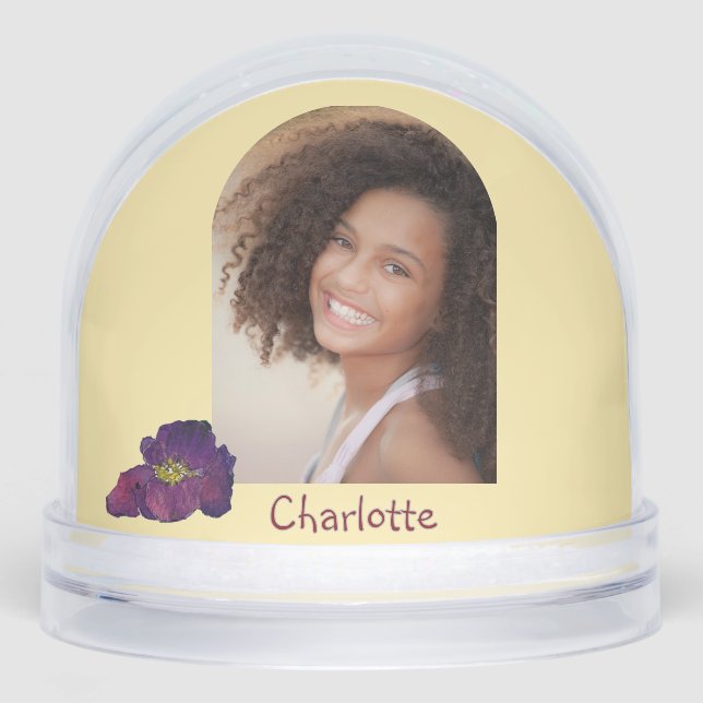 Wild Poppy Watercolor Photo Named Birthday Snow Globe (Front)