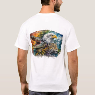 Wild Predators Artistic Collage - Eagle, Leopard, T-Shirt