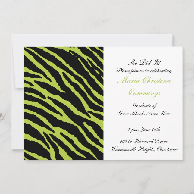 Wild Print Graduation Invitation (Chartreuse) (Front)