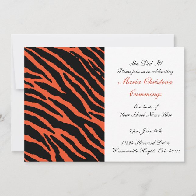 Wild Print Graduation Invitation (Tangerine) (Front)
